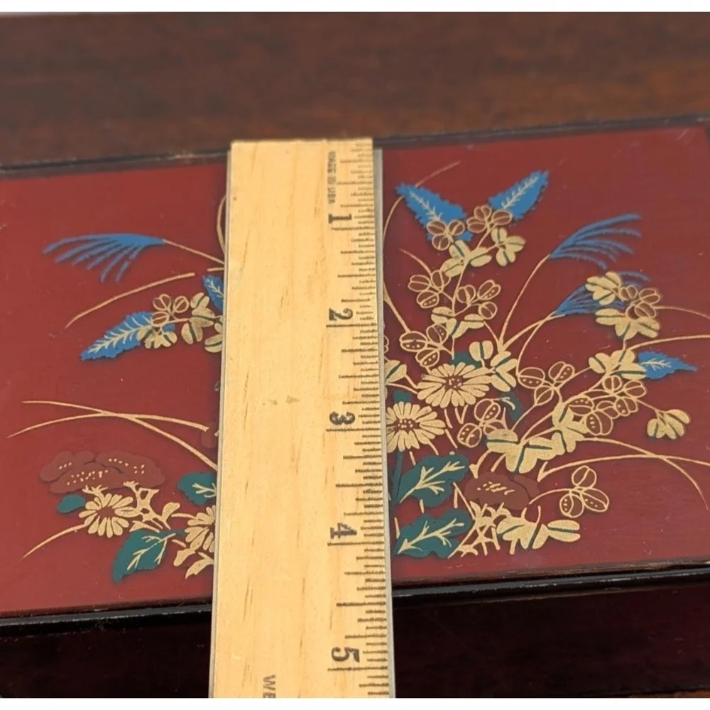 Vintage Floral Amber Acrylic Jewelry Box Mirrored Lid Lucite Style Trinket Box